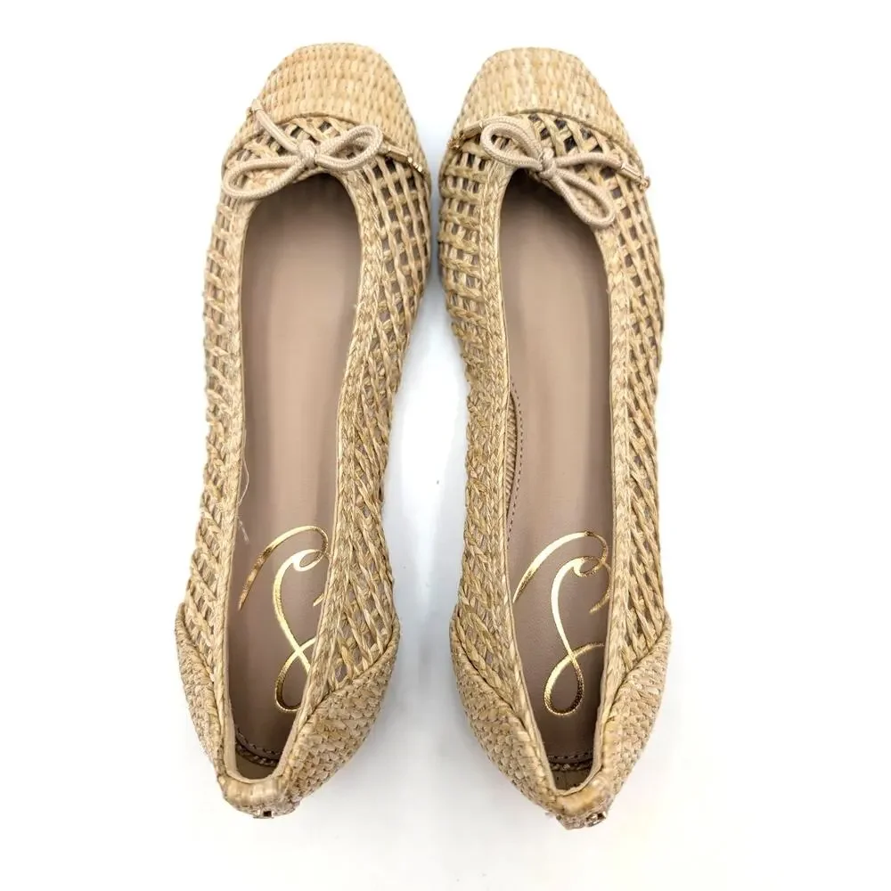 Sam Edelman May Ballet Flat Bow Detail Women's Woven Raffia Size US7 EU37.5